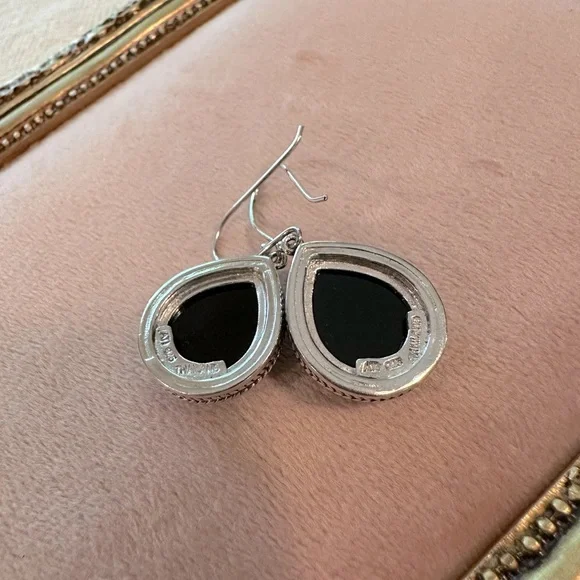Sterling Silver Black Onyx Teardrop Dangle Earrings French Wire Classic - Picture 9 of 10